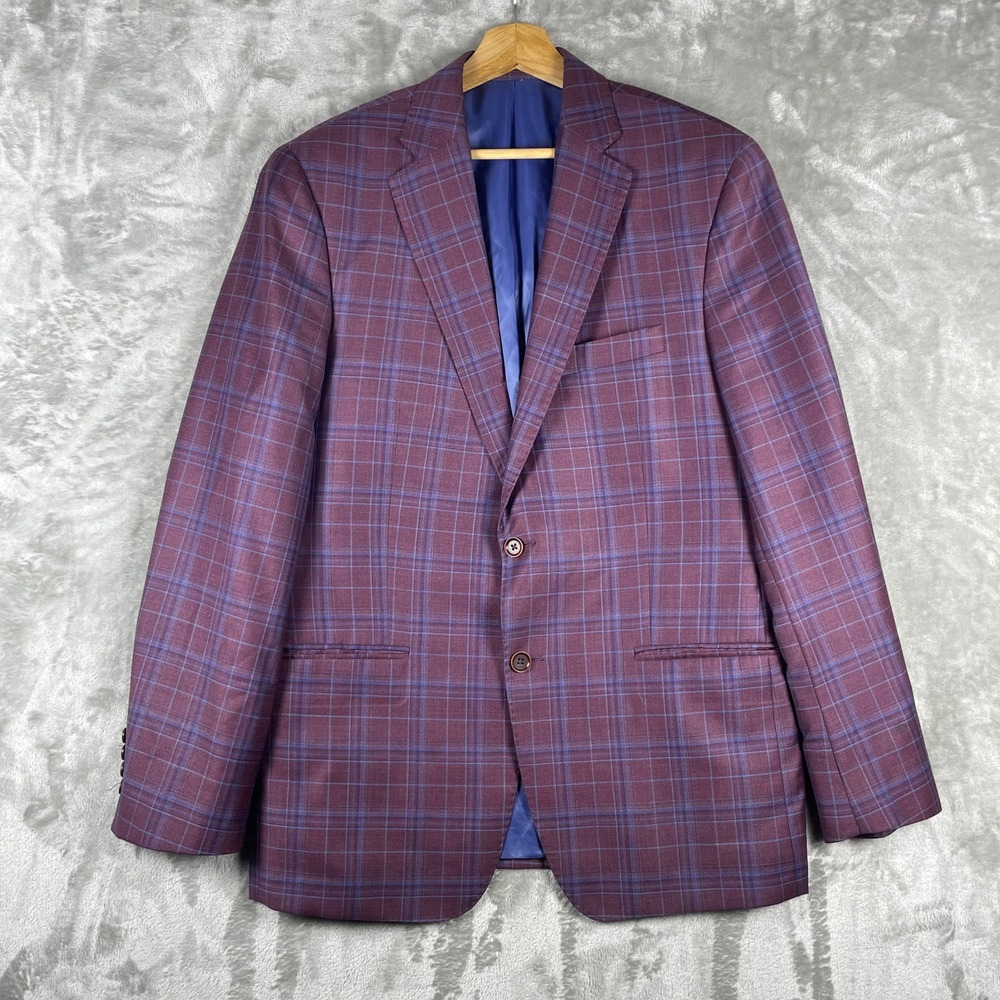 Hart Schaffner Marx Blazer Mens 40R Purple Plaid Reda 1865 Wool New York Fit